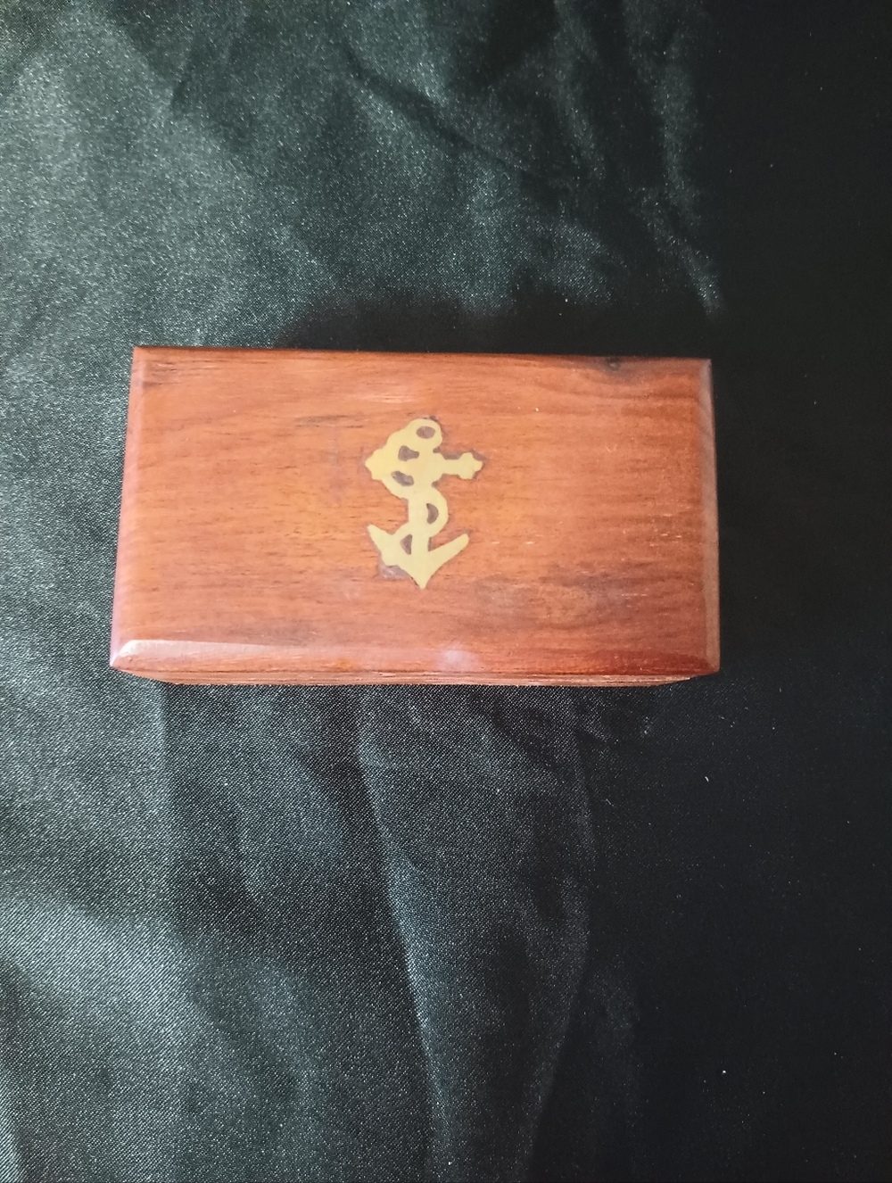 Vintage Wooden Trinket Box W/Brass Nautical Inlay. Small